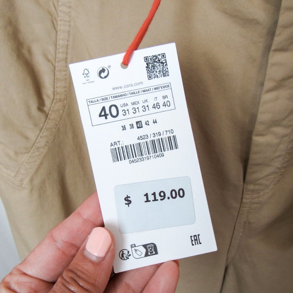ZARA SRPLS NEW WITH TAGS Wide Leg Pants Tan Trousers Size USA 31Tall - Picture 5 of 13